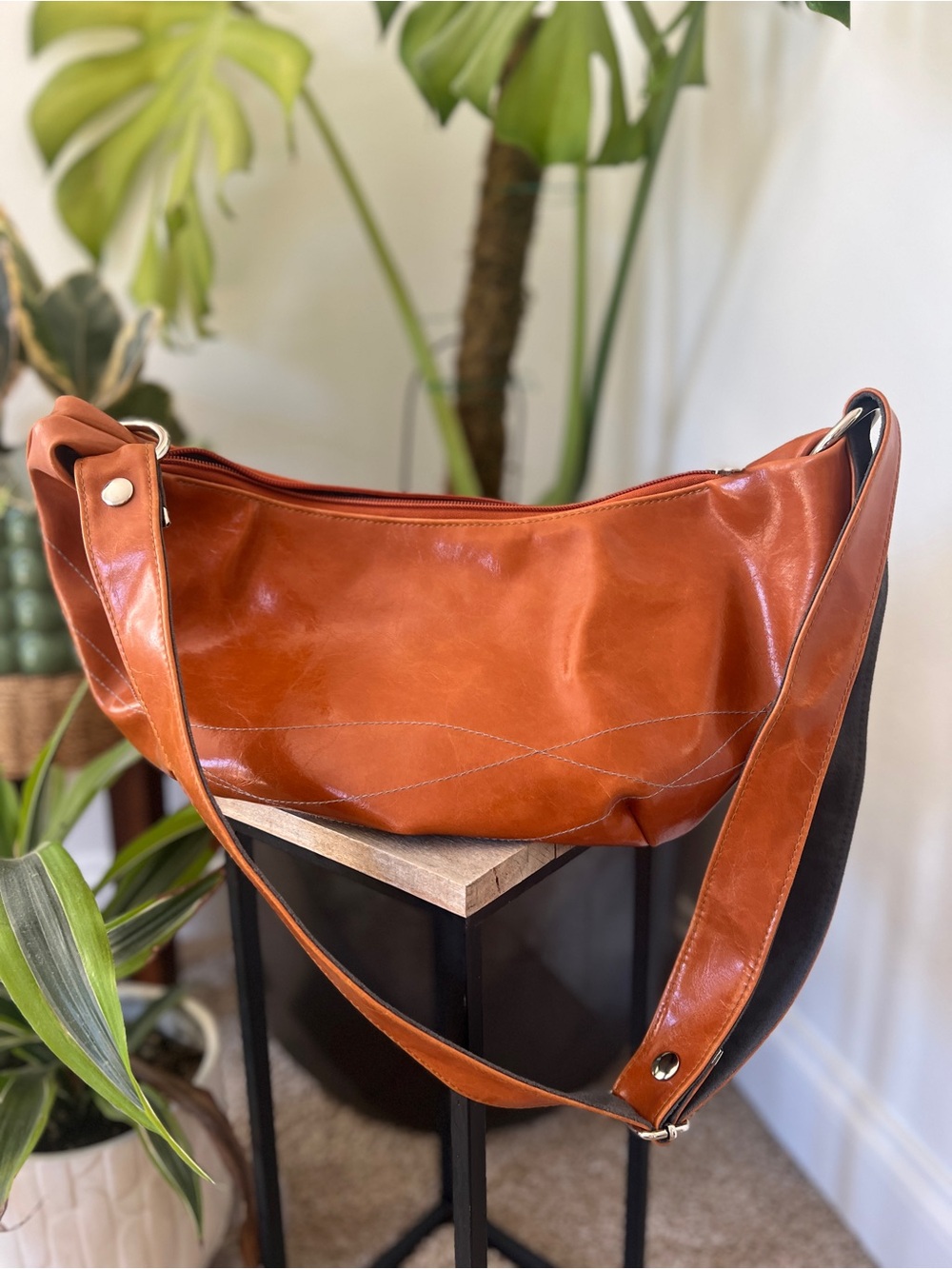 15x8 Genuine Leather Crossbody Bag in Cognac Brown